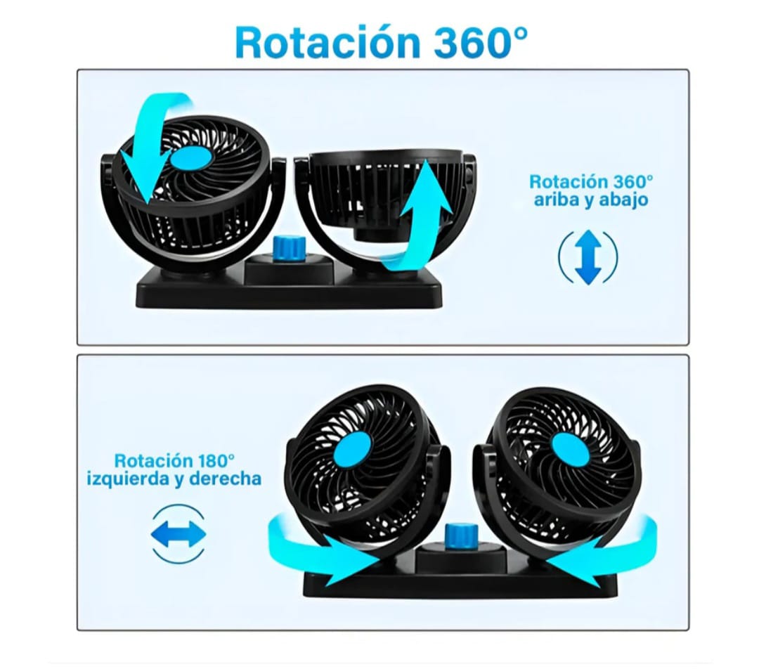 Ventilador Doble Cabezal 360 para Auto + Envío Gratis