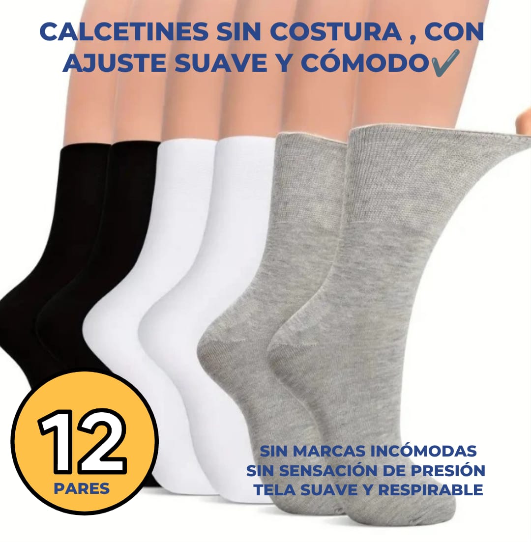 DiaCare – Pack de 12 Pares de Calcetines Diabéticos 🧦✨ Sin costuras, no aprietan y mayor comodidad en cada paso.